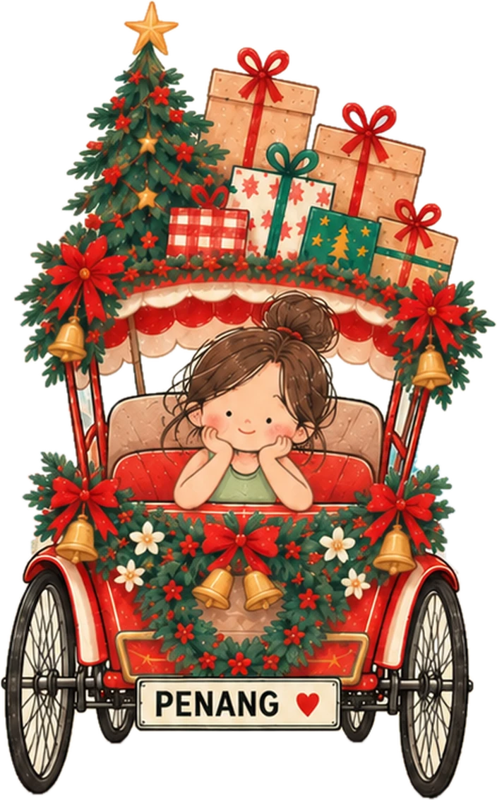 A Christmas trishaw piled with presents